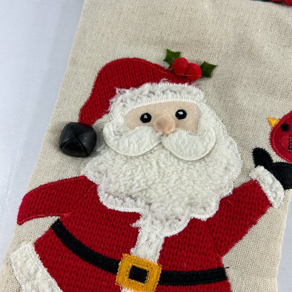 Christmas Stocking Santa Claus Plaid Red Bird Cardinal Tree Bell 18" - Picture 4 of 8